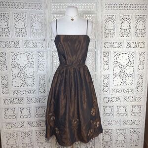Chocolate Brown Satin Floral Formal Dress Womens 10 Y2K Fairycore Tulle Belted